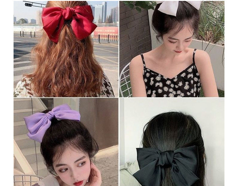 Korean Same Style Red Big Bow Hairpin Female Back Head Top Clip Simple French Retro Popular Kidsren's Hair Accessories