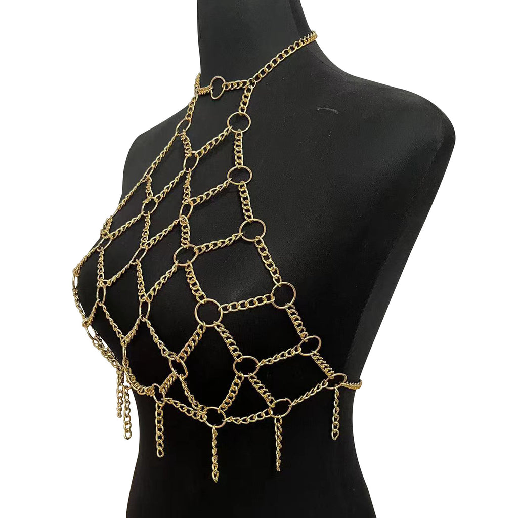 Bamboo such as clothing nightclub fashion hot girl metal ring neck mesh hollow sexy body chain DL0001