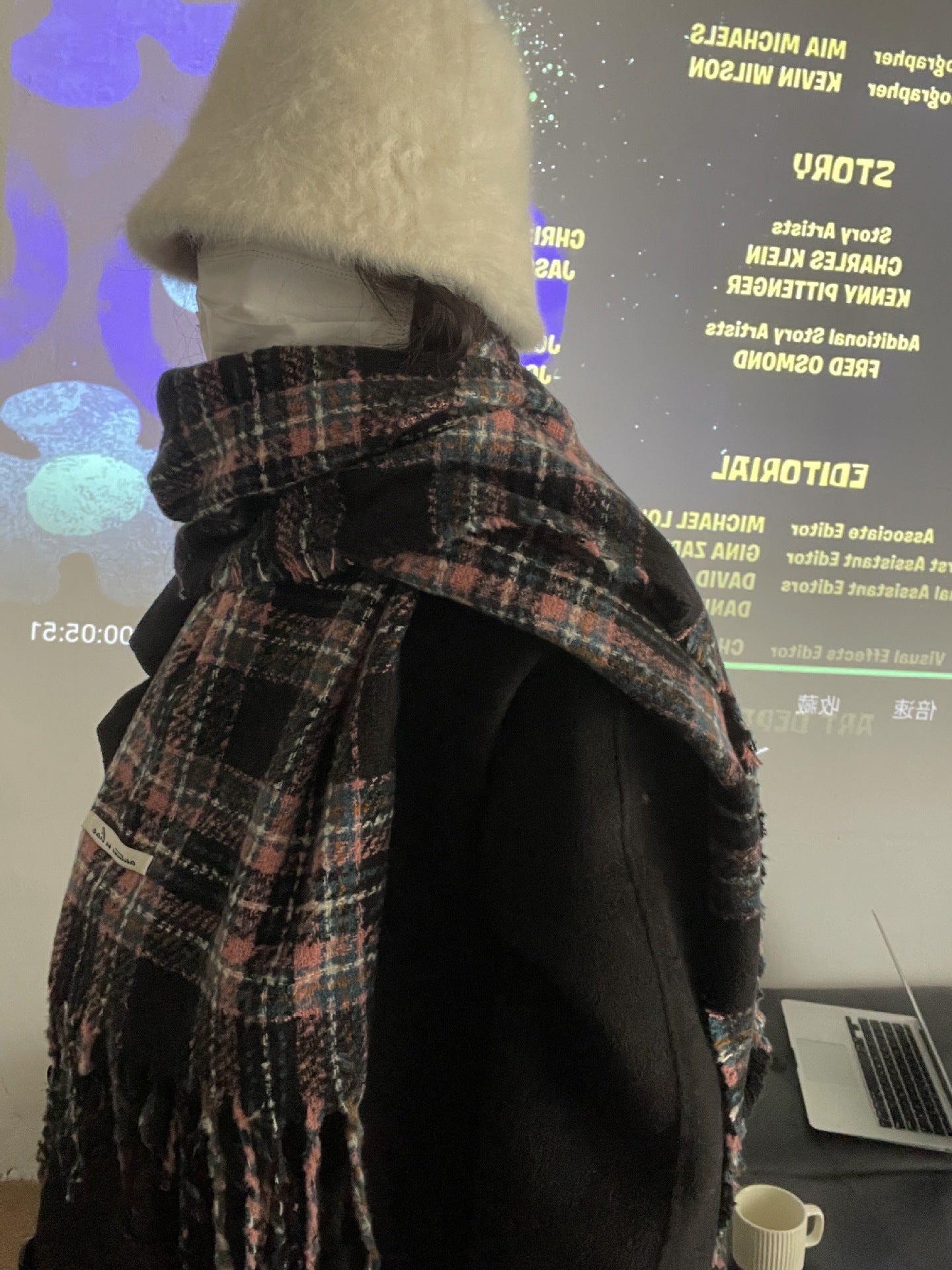 Happy Christmas Plaid Scarf Women's Winter High-end Cashmere Warm Neck Couple's JK Shawl