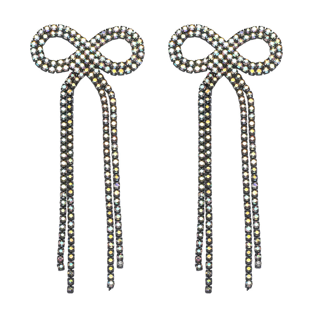 Shein Explosive Bow Long Tassel Earrings Women's Personality Super Flash Rhinestone Bride Wedding All-match Ear Jewelry