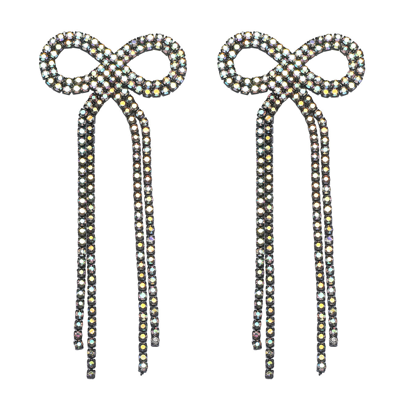 Shein Explosive Bow Long Tassel Earrings Women's Personality Super Flash Rhinestone Bride Wedding All-match Ear Jewelry