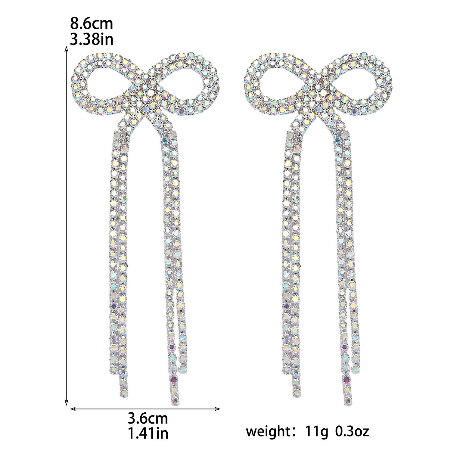 Shein Explosive Bow Long Tassel Earrings Women's Personality Super Flash Rhinestone Bride Wedding All-match Ear Jewelry