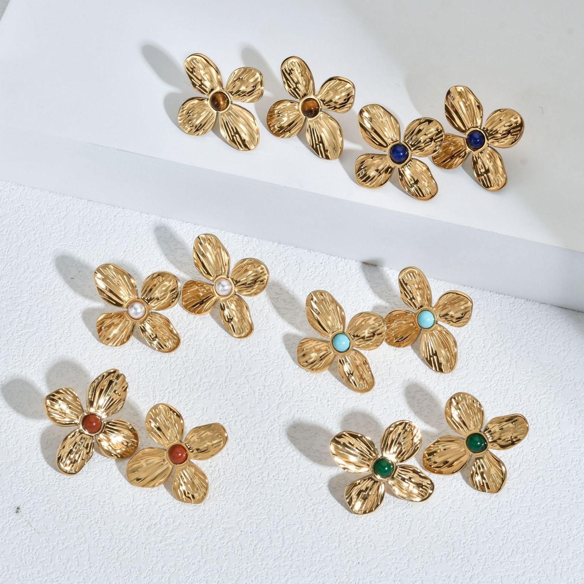 European and American retro style niche exquisite high-grade stainless steel earrings bud design petal does not fade earrings women