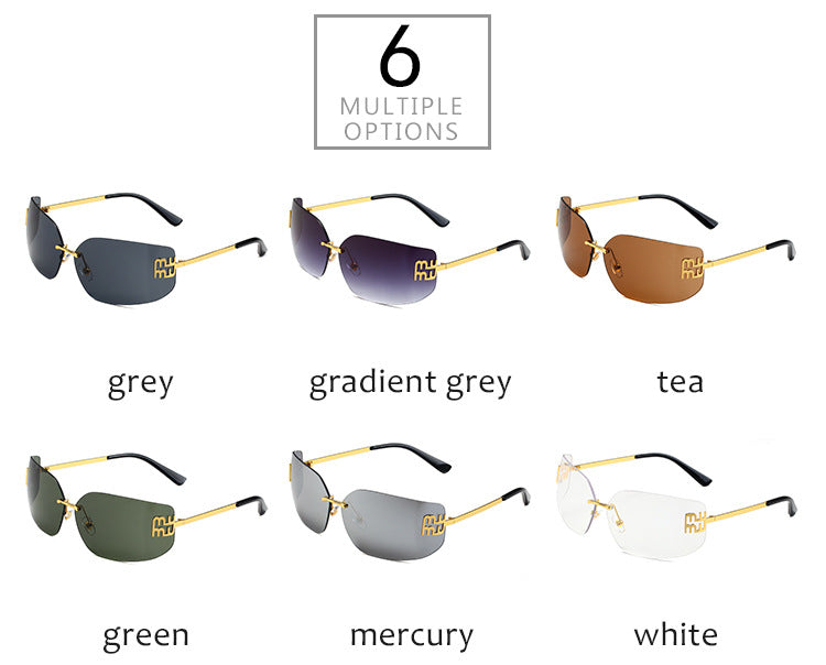 European and American New Fashion Black Sunglasses Frameless Retro Ins Internet Celebrity Same Style Women's Metal Sunglasses Cross Border