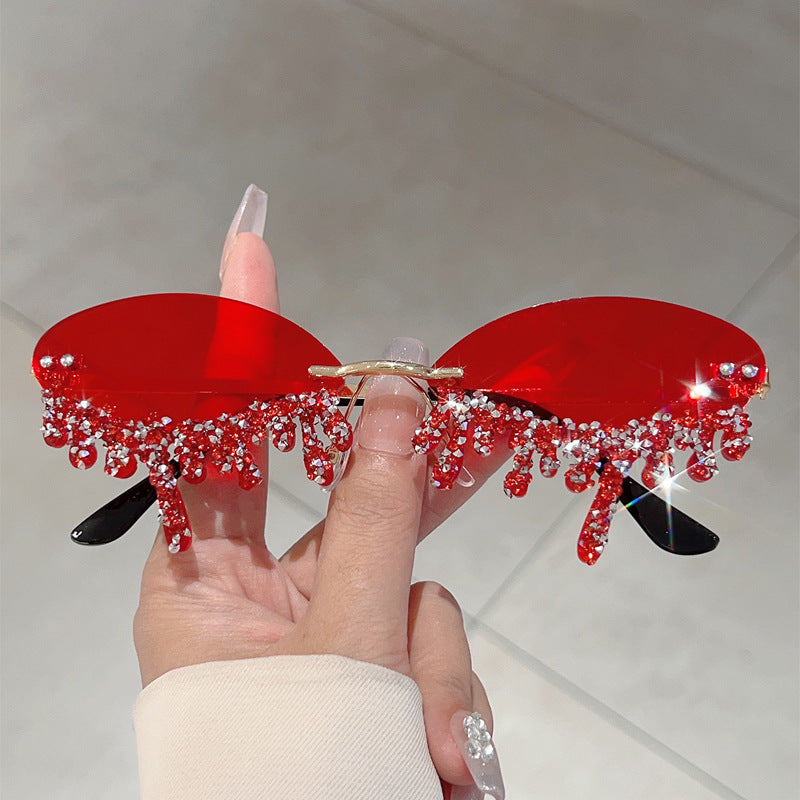 Cross-border New European and American Borderless Diamond-encrusted Angel Tears Sunglasses