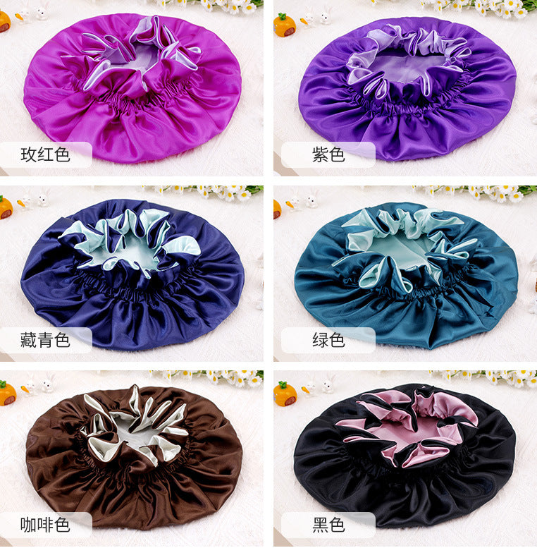 2026 New Style Solid Color Lace Beauty and Hair Care Women's Postpartum Hat Satin Elastic Wide-Brimmed Double-Layer Warm Hat
