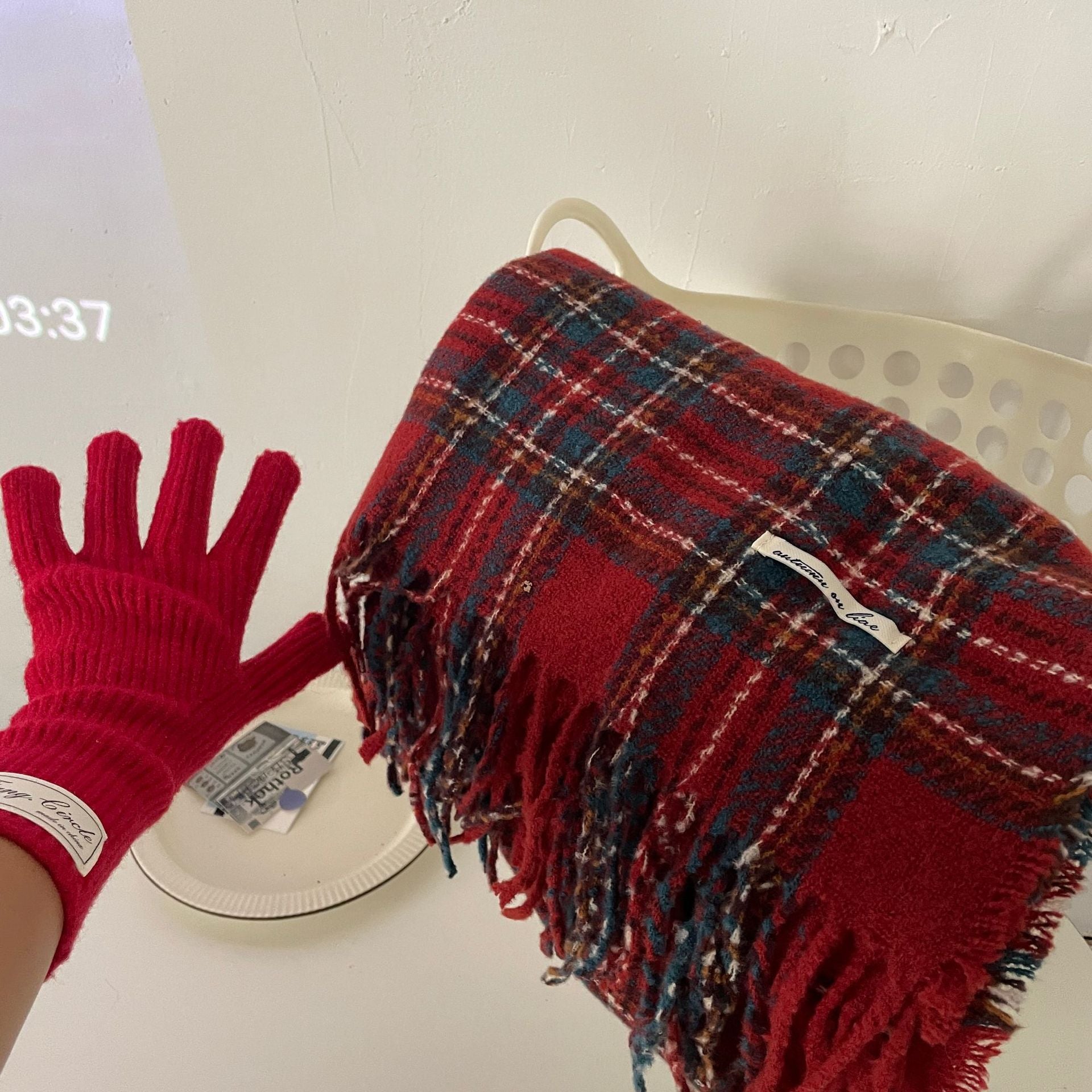 Happy Christmas Plaid Scarf Women's Winter High-end Cashmere Warm Neck Couple's JK Shawl