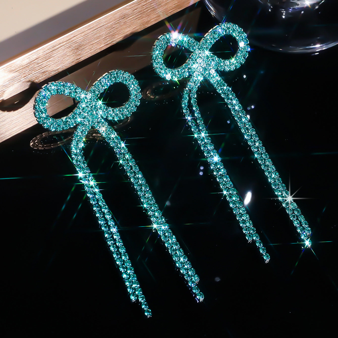 Explosive Bow Long Tassel Earrings Women's Personality Rhinestone