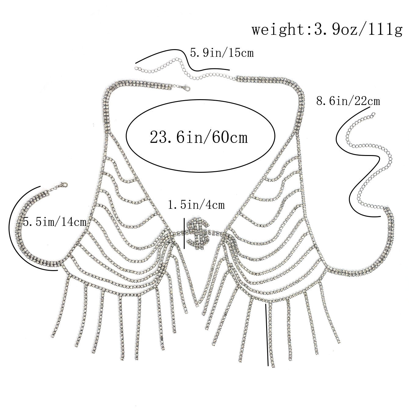 Cross-border Europe and the United States hot dollar tassel chest chain nightclub sexy trend rhinestone body chain women
