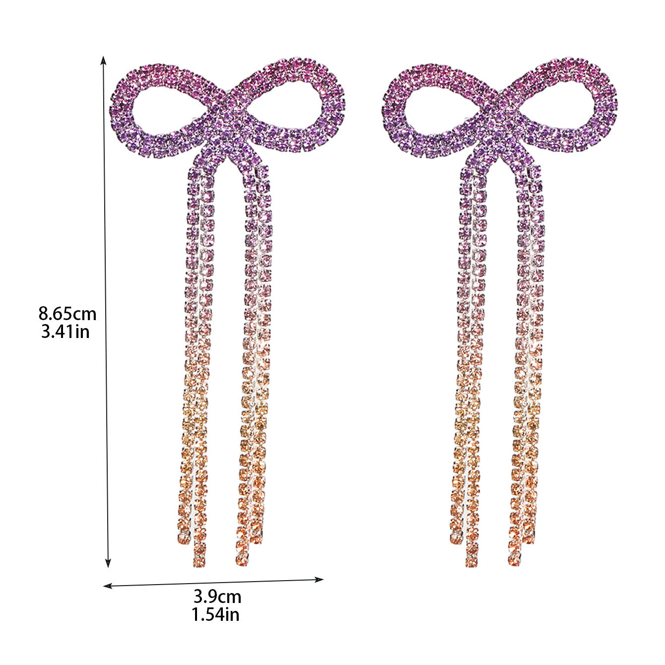 Shein Explosive Bow Long Tassel Earrings Women's Personality Super Flash Rhinestone Bride Wedding All-match Ear Jewelry