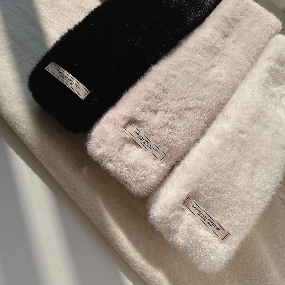 Sweet and Cute Double-layer Bow Fur Collar Scarf Women's Thickened Winter Windproof and Cold Wool Scarf Cross for Students