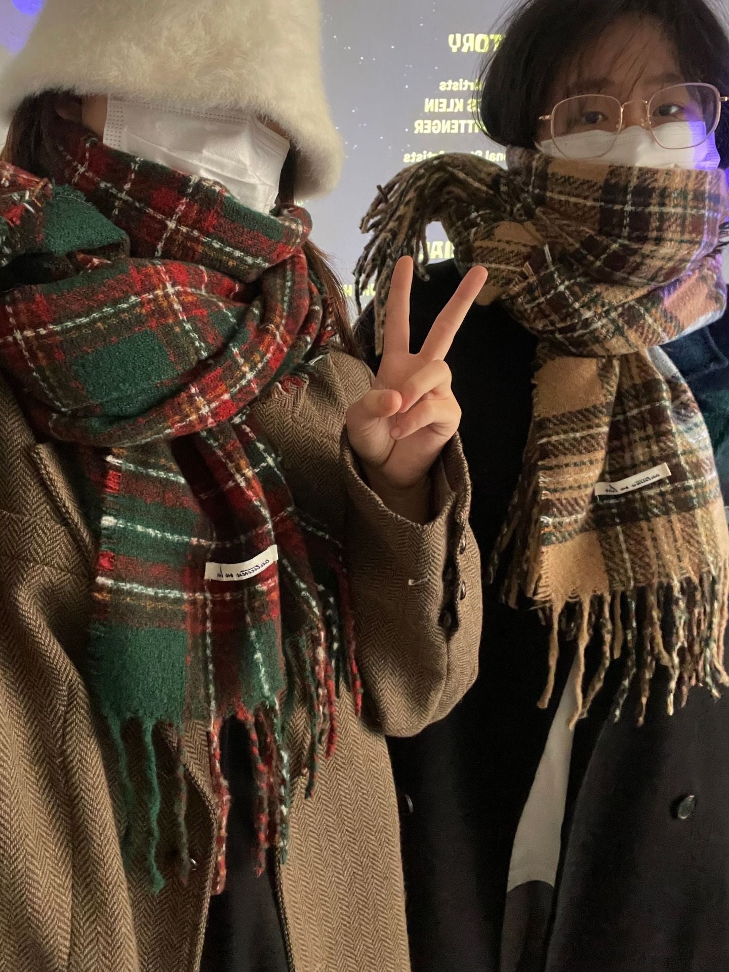 Happy Christmas Plaid Scarf Women's Winter High-end Cashmere Warm Neck Couple's JK Shawl
