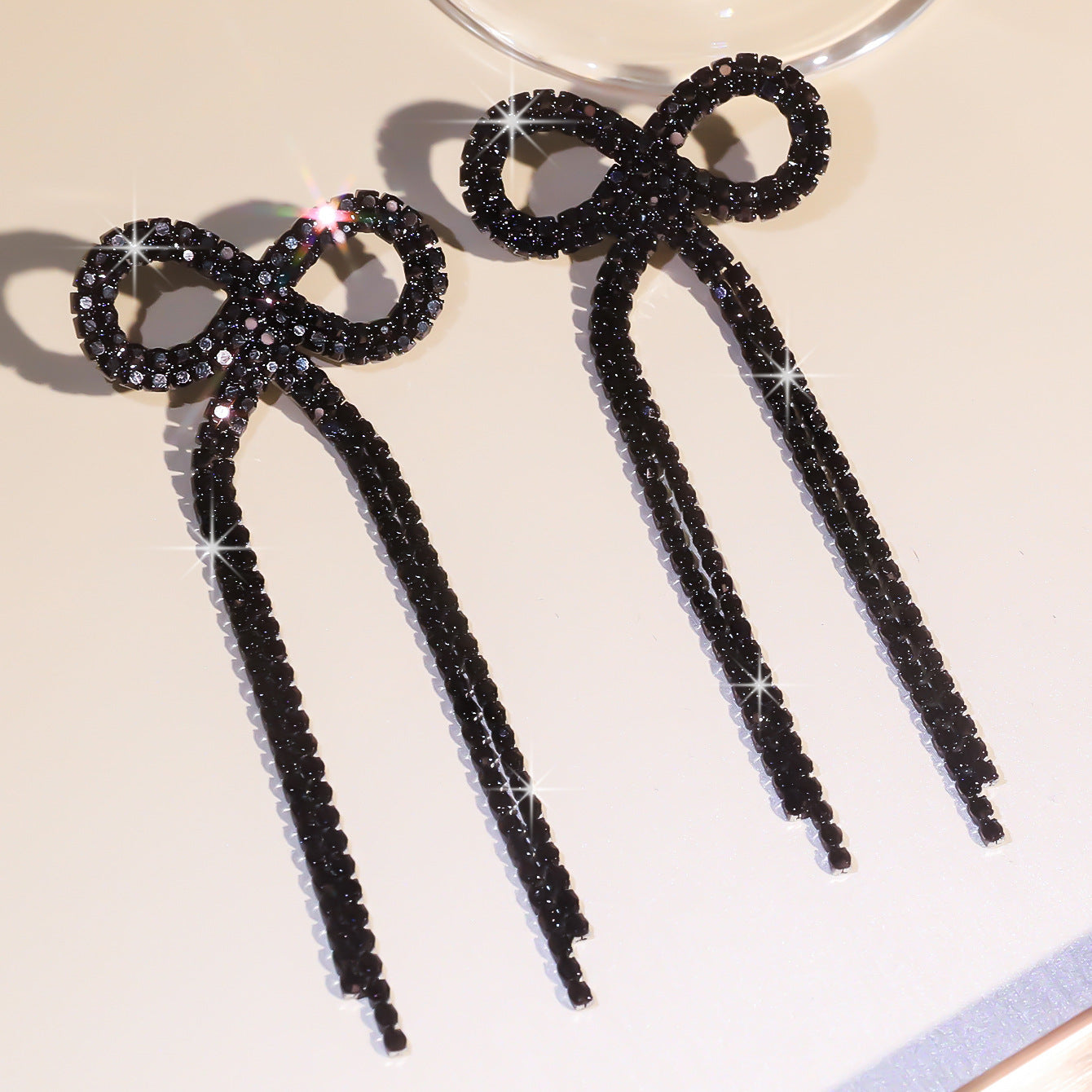 Explosive Bow Long Tassel Earrings Women's Personality Rhinestone