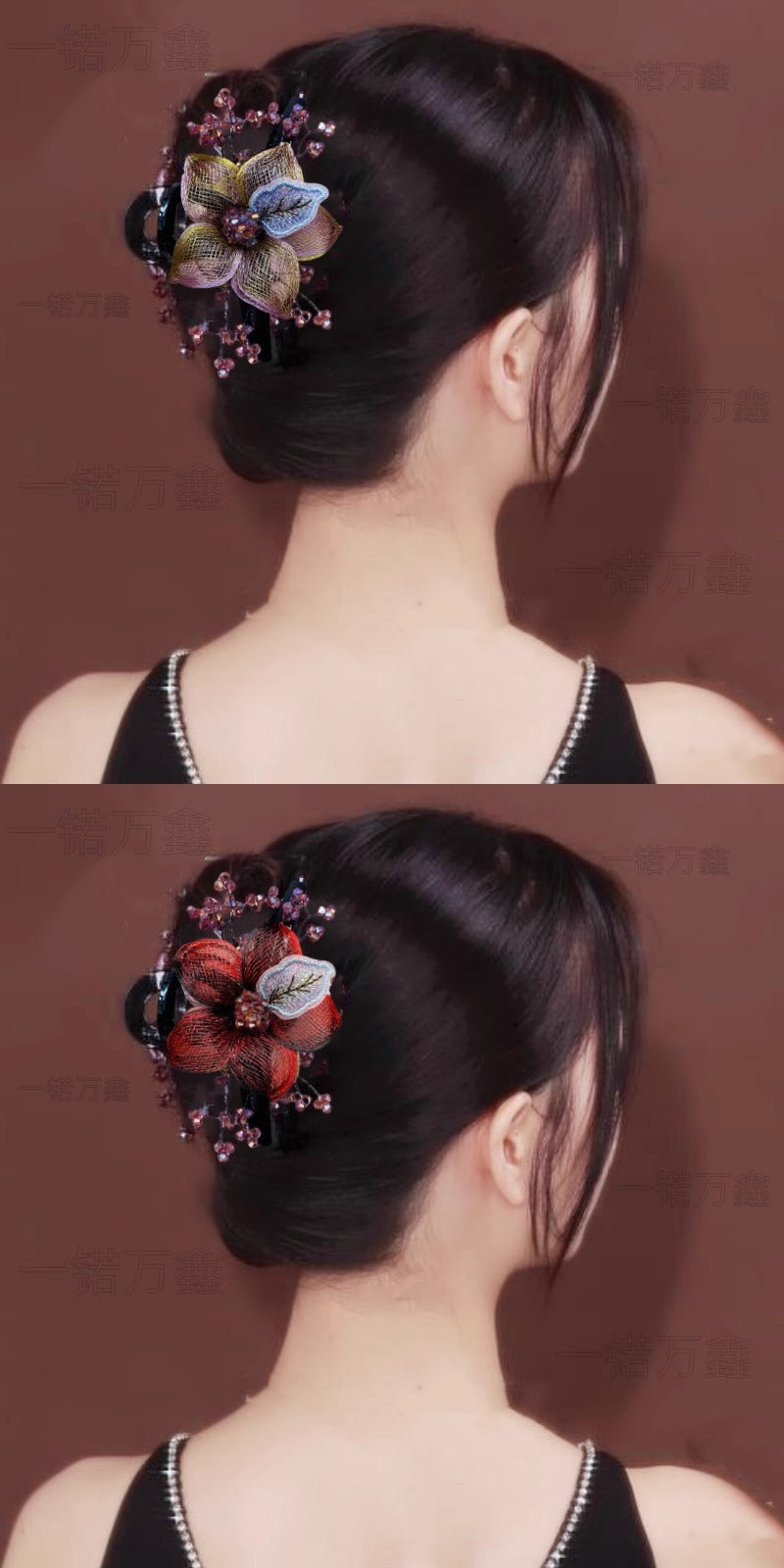 Korean-Style High-End Handmade Copper Wire Braided Flower Hair Clip, Plastic Resin Large Shark Clip for Updo at the Back of the Head
