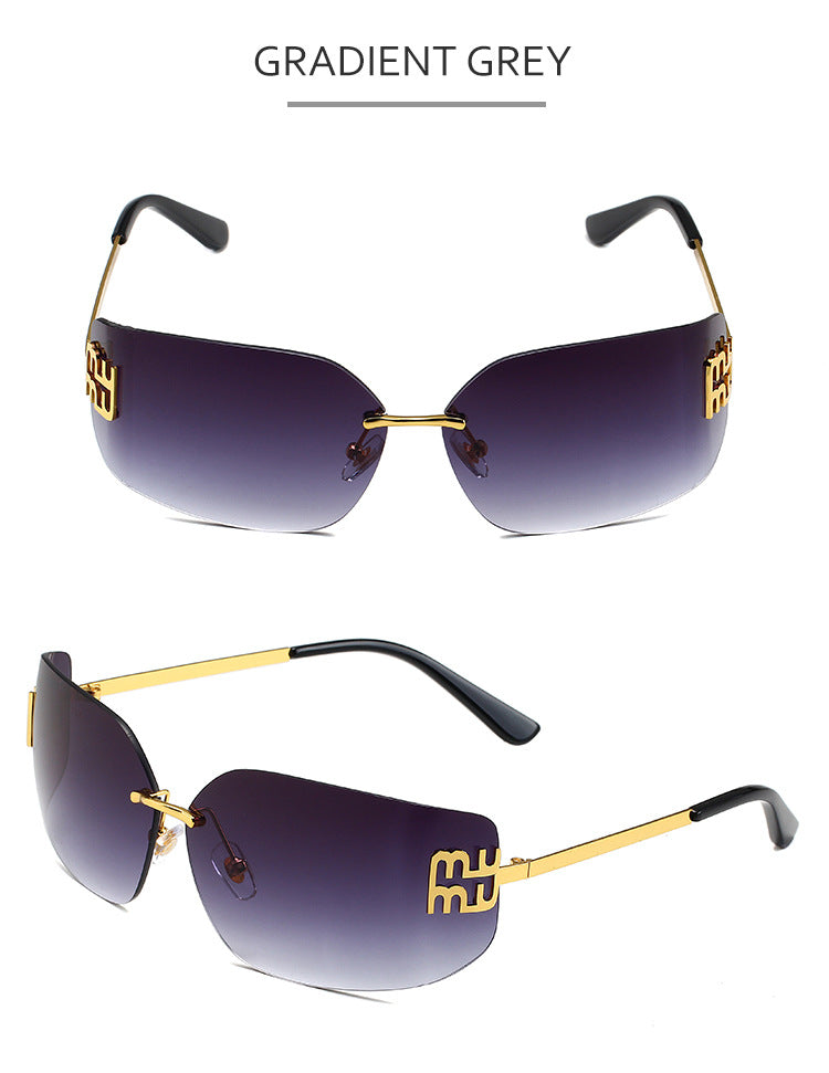 European and American New Fashion Black Sunglasses Frameless Retro Ins Internet Celebrity Same Style Women's Metal Sunglasses Cross Border