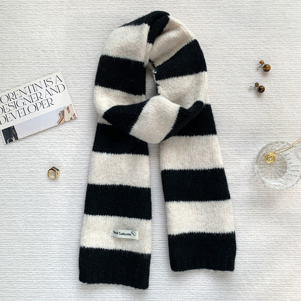 Korean Style New Style Striped Wool Knitted Scarf Women's Winter