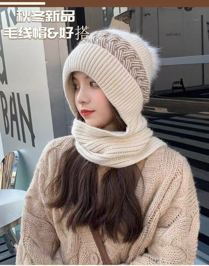 Hat Women's Autumn and Winter Velvet Scarf Ear Protection Warm Hat Outdoor Riding Hat Neck Protection Winter Hat Knitted Hat Wool Hat