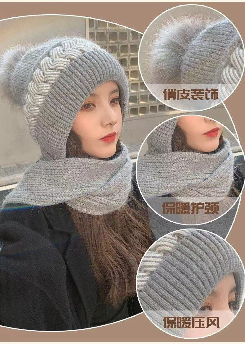 Hat Women's Autumn and Winter Velvet Scarf Ear Protection Warm Hat Outdoor Riding Hat Neck Protection Winter Hat Knitted Hat Wool Hat