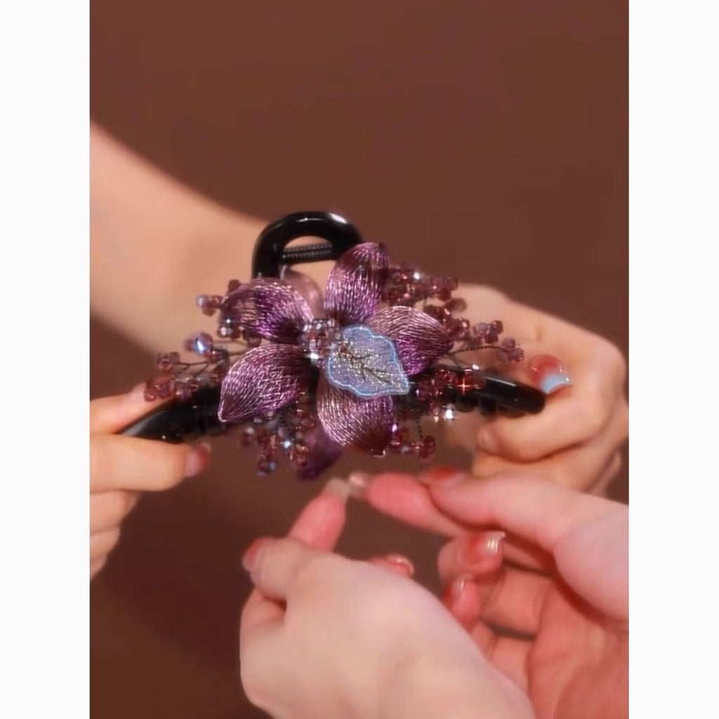 Korean-Style High-End Handmade Copper Wire Braided Flower Hair Clip, Plastic Resin Large Shark Clip for Updo at the Back of the Head