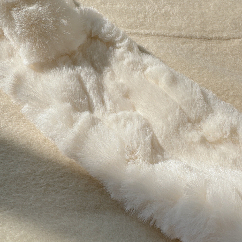 Sweet and Cute Double-layer Bow Fur Collar Scarf Women's Thickened Winter Windproof and Cold Wool Scarf Cross for Students