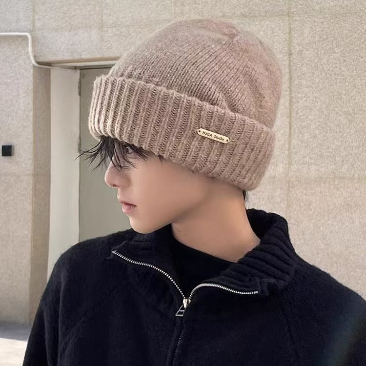 Hat Women's Autumn and Winter Warm Explosive Ear Protection Face Small Knitted Hat Windproof Moon Hat Wool Big Head Heap