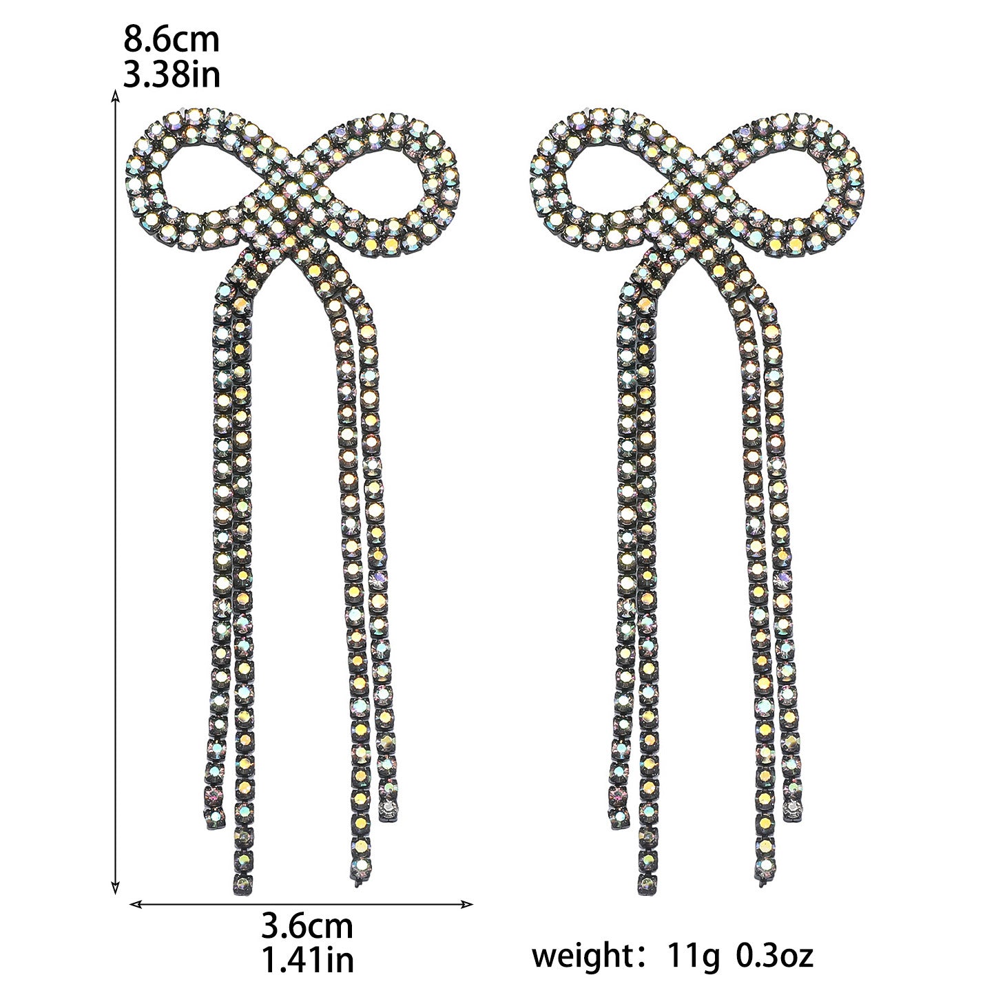 Shein Explosive Bow Long Tassel Earrings Women's Personality Super Flash Rhinestone Bride Wedding All-match Ear Jewelry