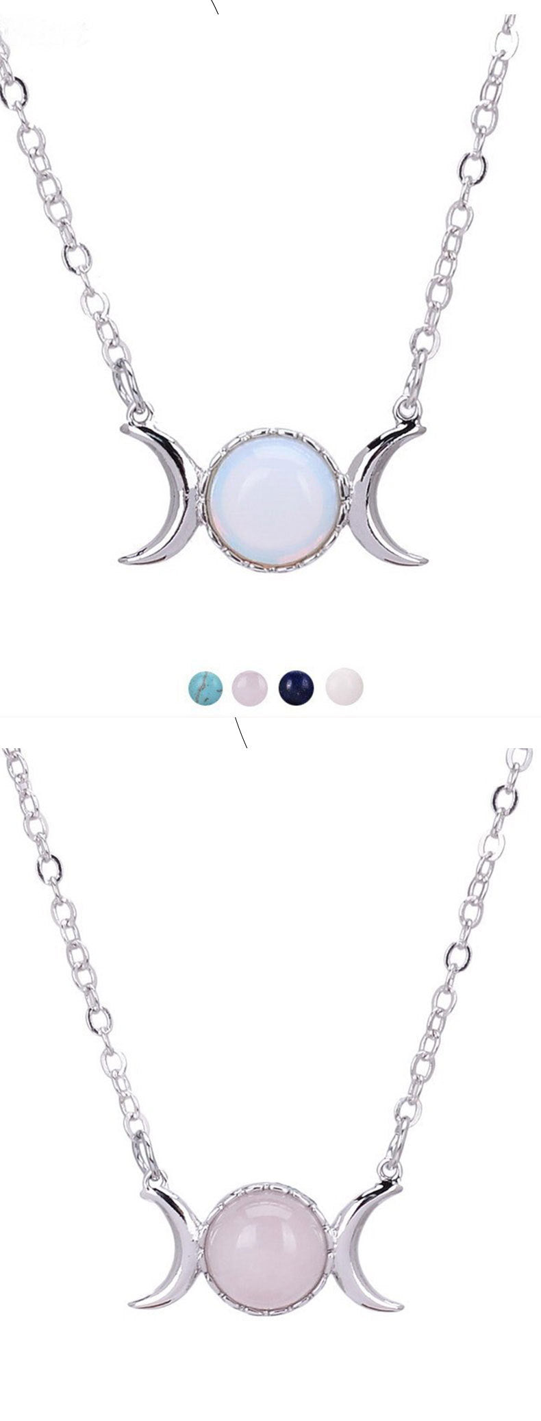Turquoise Necklace European and American Tiger Eye Stone Choker Stainless Steel Accessories Moon Pendant Women's Non-Fading Gold Clavicle Chain