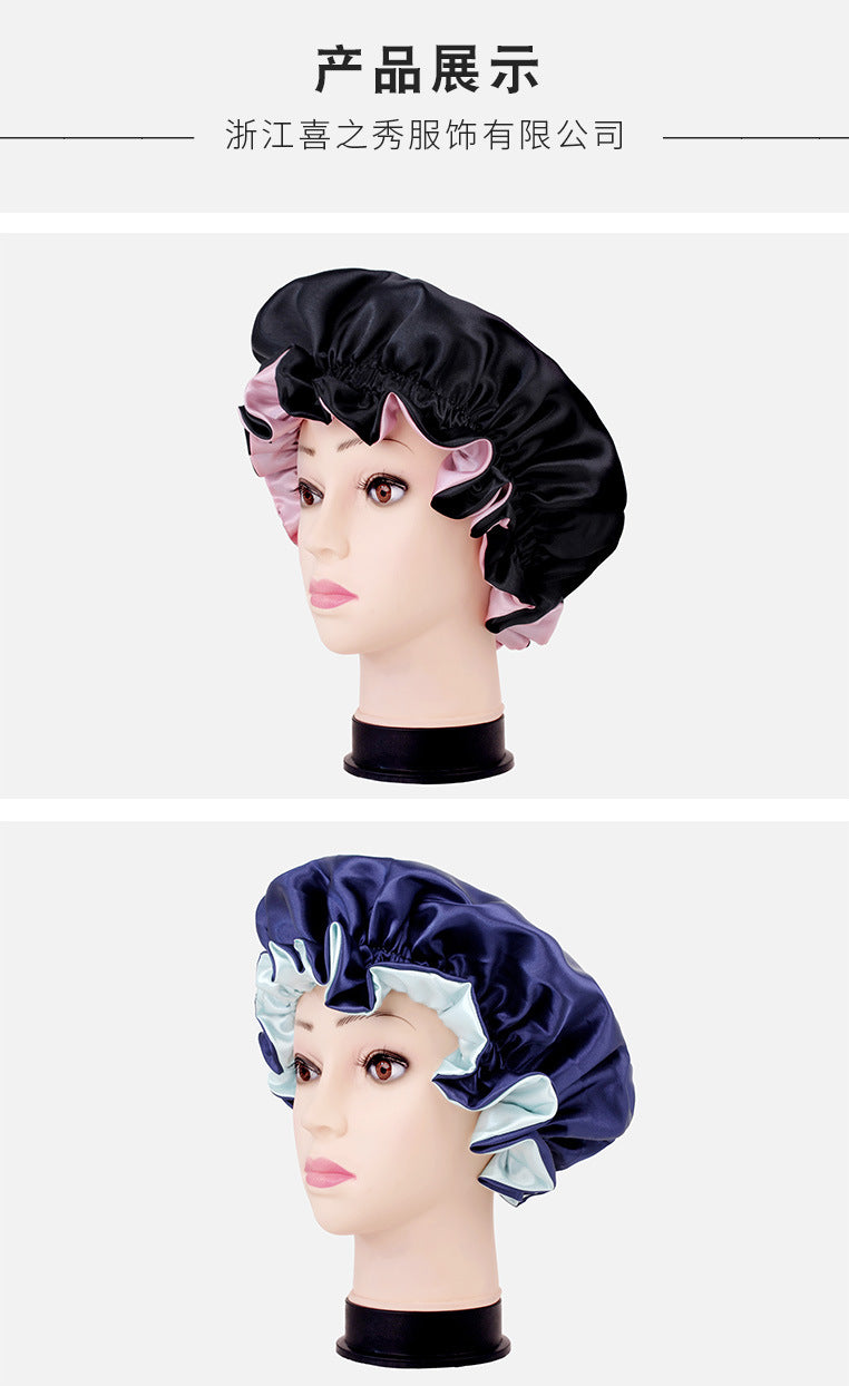 2026 New Style Solid Color Lace Beauty and Hair Care Women's Postpartum Hat Satin Elastic Wide-Brimmed Double-Layer Warm Hat