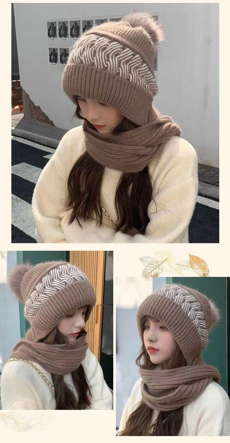 Hat Women's Autumn and Winter Velvet Scarf Ear Protection Warm Hat Outdoor Riding Hat Neck Protection Winter Hat Knitted Hat Wool Hat