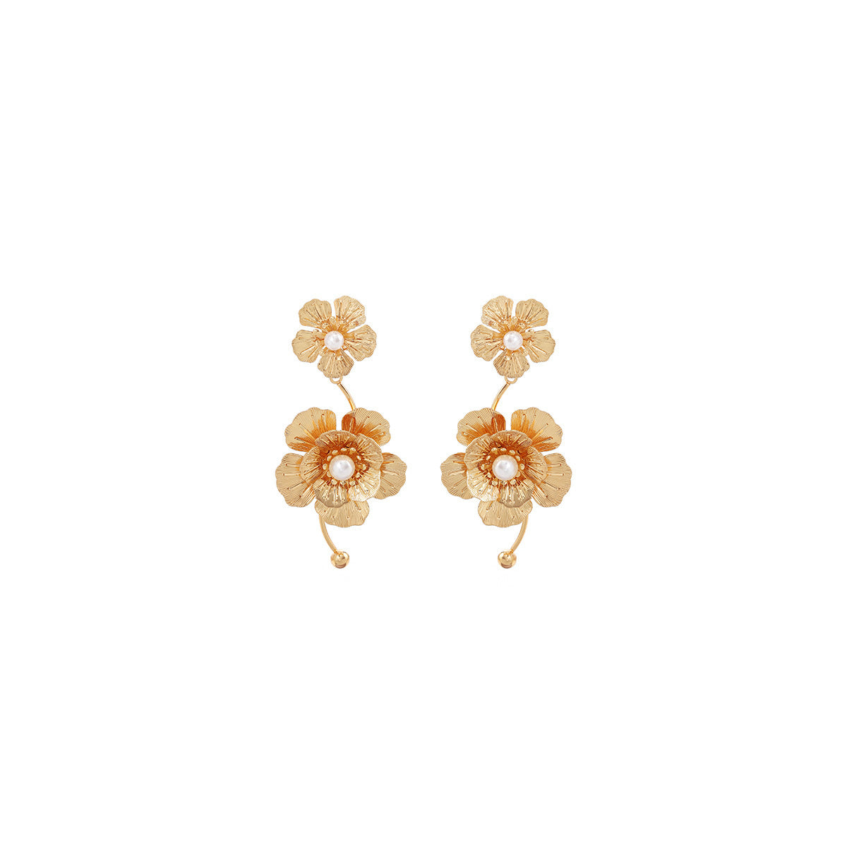 European and American light luxury high-end metal style simple personality earrings women's retro flower pearl hollow love earrings