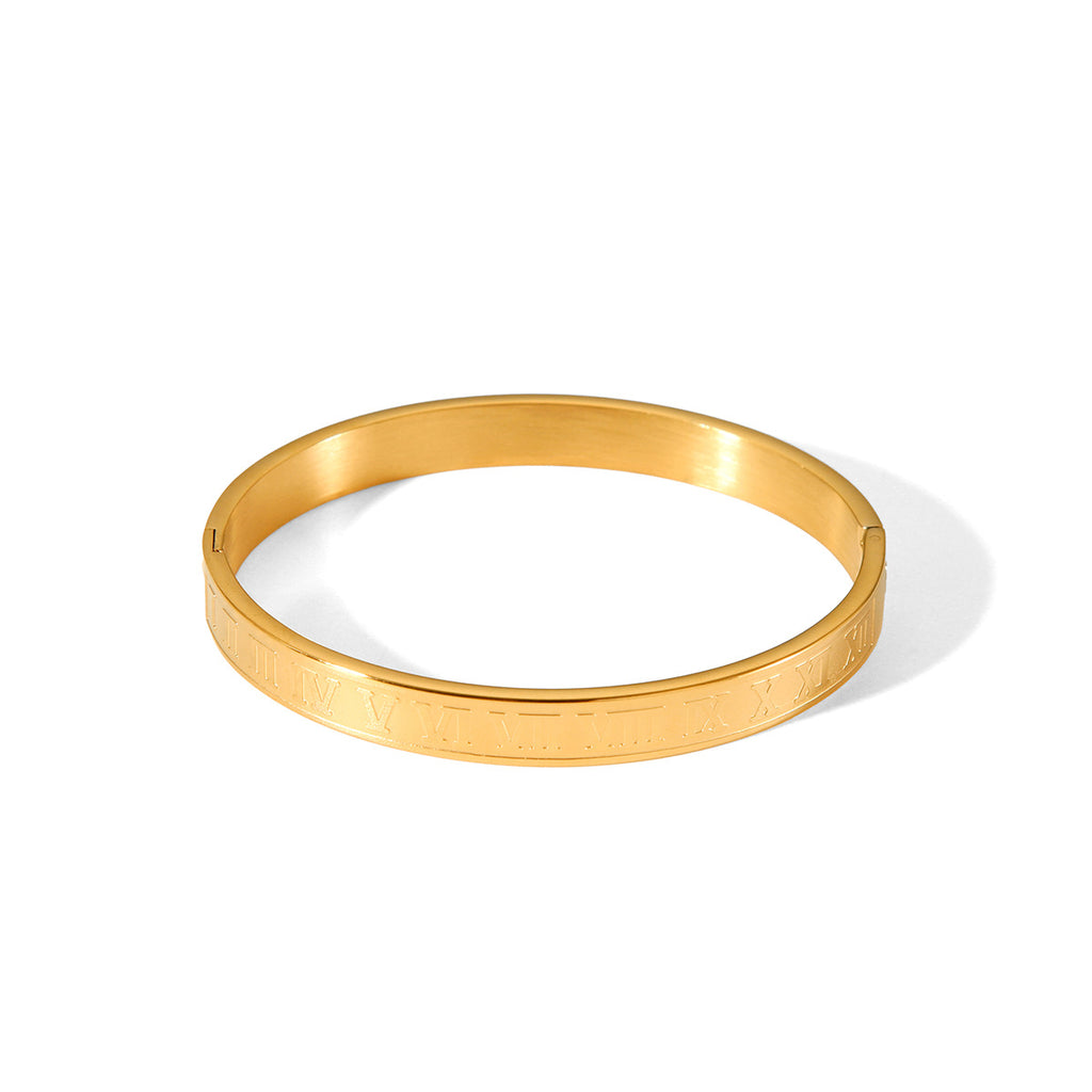 European and American fashion titanium steel Roman numeral buckle bracelet 18k gold ins punk style stainless steel bracelet women's high-end sense