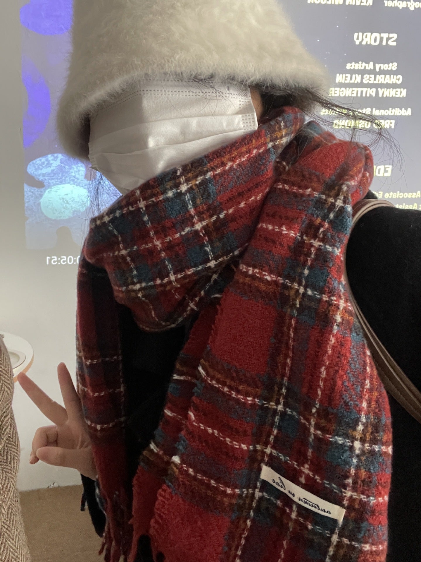 Happy Christmas Plaid Scarf Women's Winter High-end Cashmere Warm Neck Couple's JK Shawl