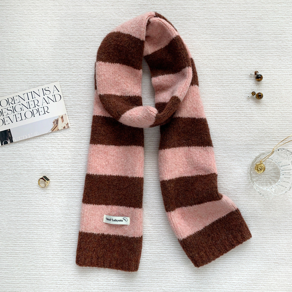 Korean Style New Style Striped Wool Knitted Scarf Women's Winter
