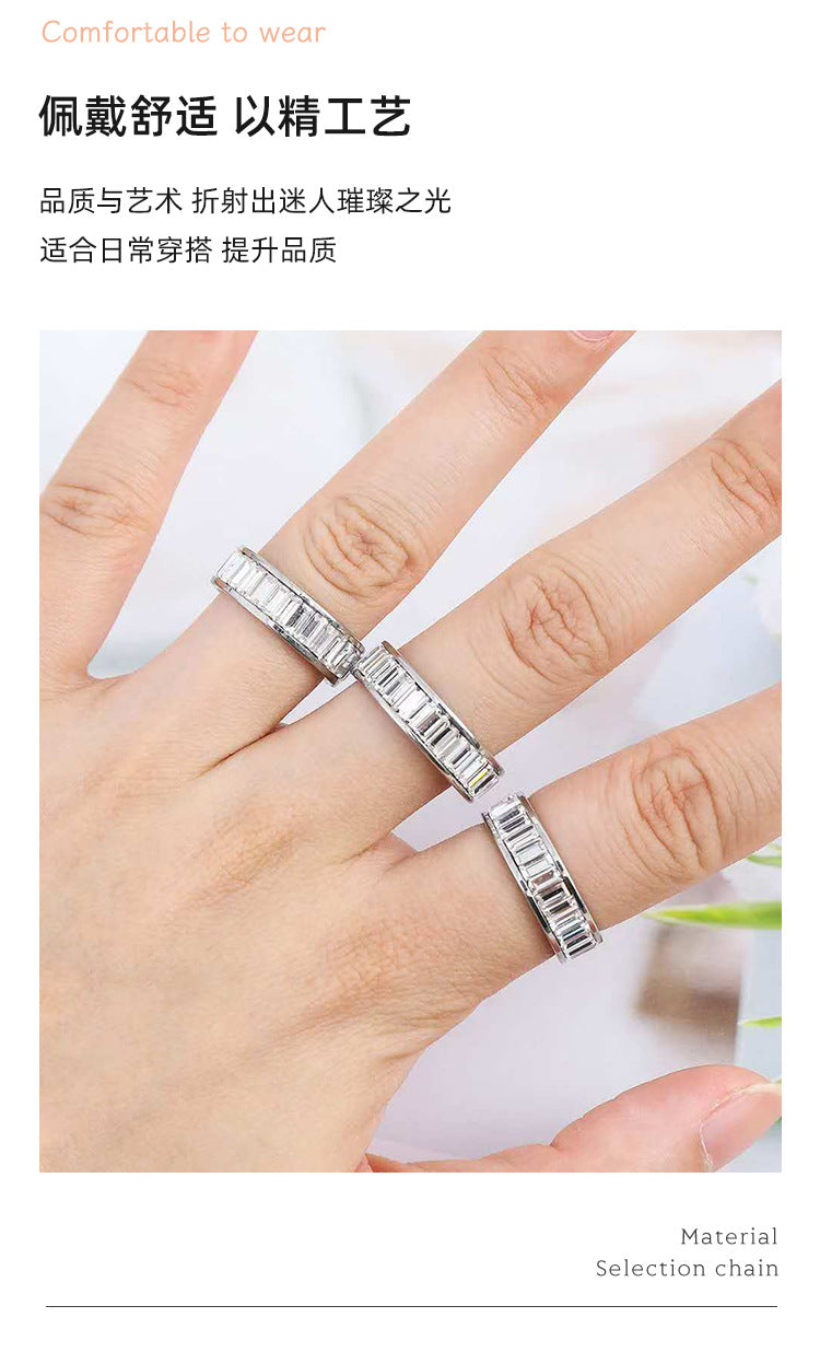 Cross-border plain ring stainless steel ring rectangular zircon ring titanium steel diamond lovers ring jewelry wholesale