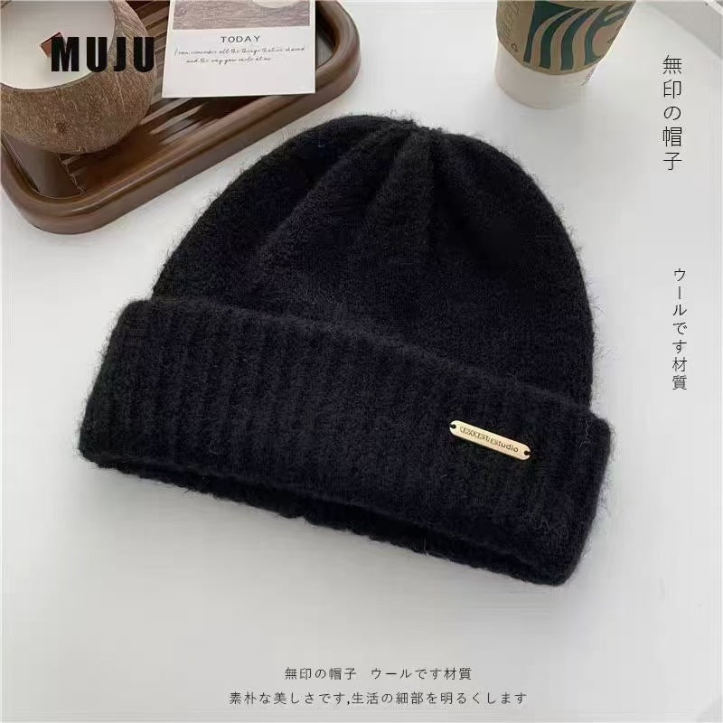 Hat Women's Autumn and Winter Warm Explosive Ear Protection Face Small Knitted Hat Windproof Moon Hat Wool Big Head Heap
