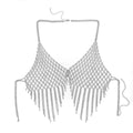 European and American Cross-border Geometric Rhinestone Mesh Tassel Body Chain Sexy Nightclub Exaggerated Flash Diamond Bra Sexy Clothing