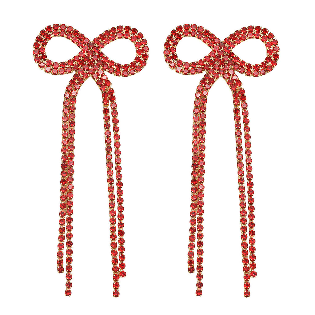Shein Explosive Bow Long Tassel Earrings Women's Personality Super Flash Rhinestone Bride Wedding All-match Ear Jewelry