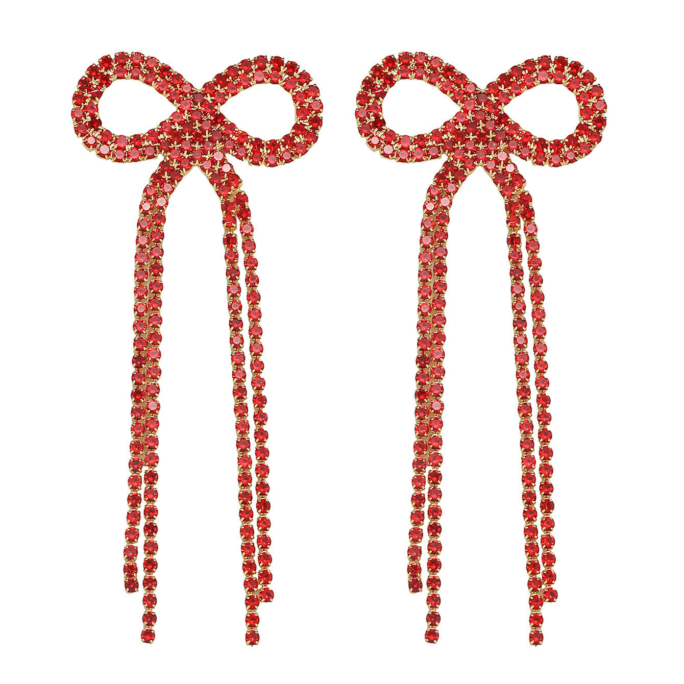 Shein Explosive Bow Long Tassel Earrings Women's Personality Super Flash Rhinestone Bride Wedding All-match Ear Jewelry