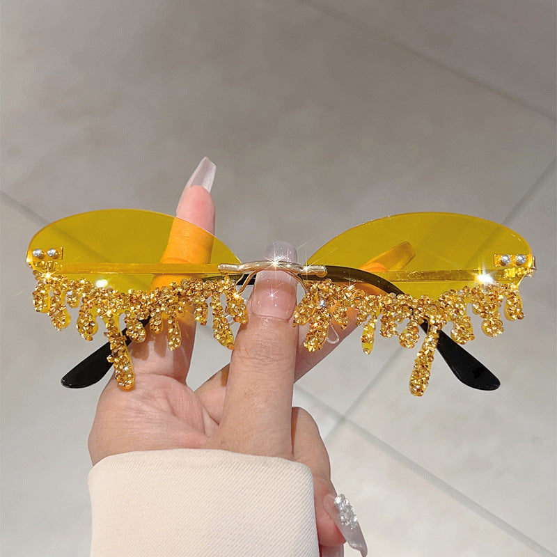 Cross-border New European and American Borderless Diamond-encrusted Angel Tears Sunglasses