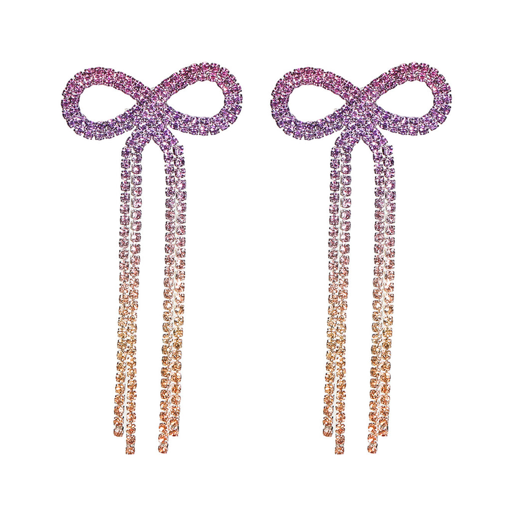 Shein Explosive Bow Long Tassel Earrings Women's Personality Super Flash Rhinestone Bride Wedding All-match Ear Jewelry