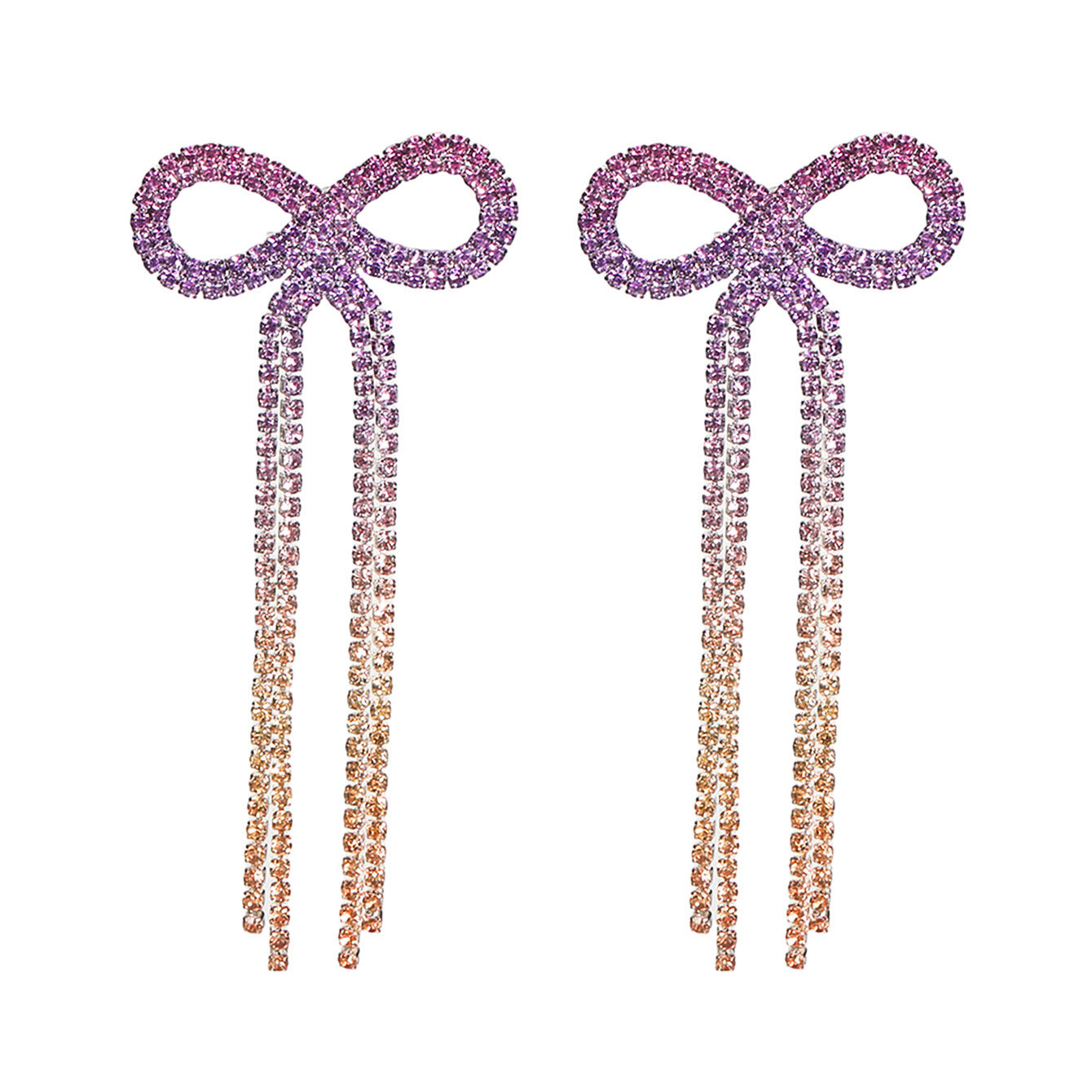 Shein Explosive Bow Long Tassel Earrings Women's Personality Super Flash Rhinestone Bride Wedding All-match Ear Jewelry