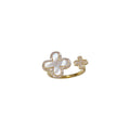 Niche Personalized Fashion Light Luxury All-match High-end Sense Micro-inlaid Zircon Shell Four-leaf Flower Opening Ring Delicate Finger Ring