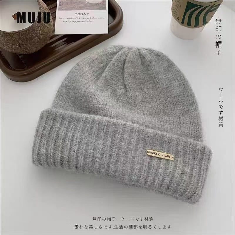Hat Women's Autumn and Winter Warm Explosive Ear Protection Face Small Knitted Hat Windproof Moon Hat Wool Big Head Heap