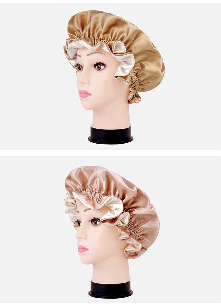 2026 New Style Solid Color Lace Beauty and Hair Care Women's Postpartum Hat Satin Elastic Wide-Brimmed Double-Layer Warm Hat