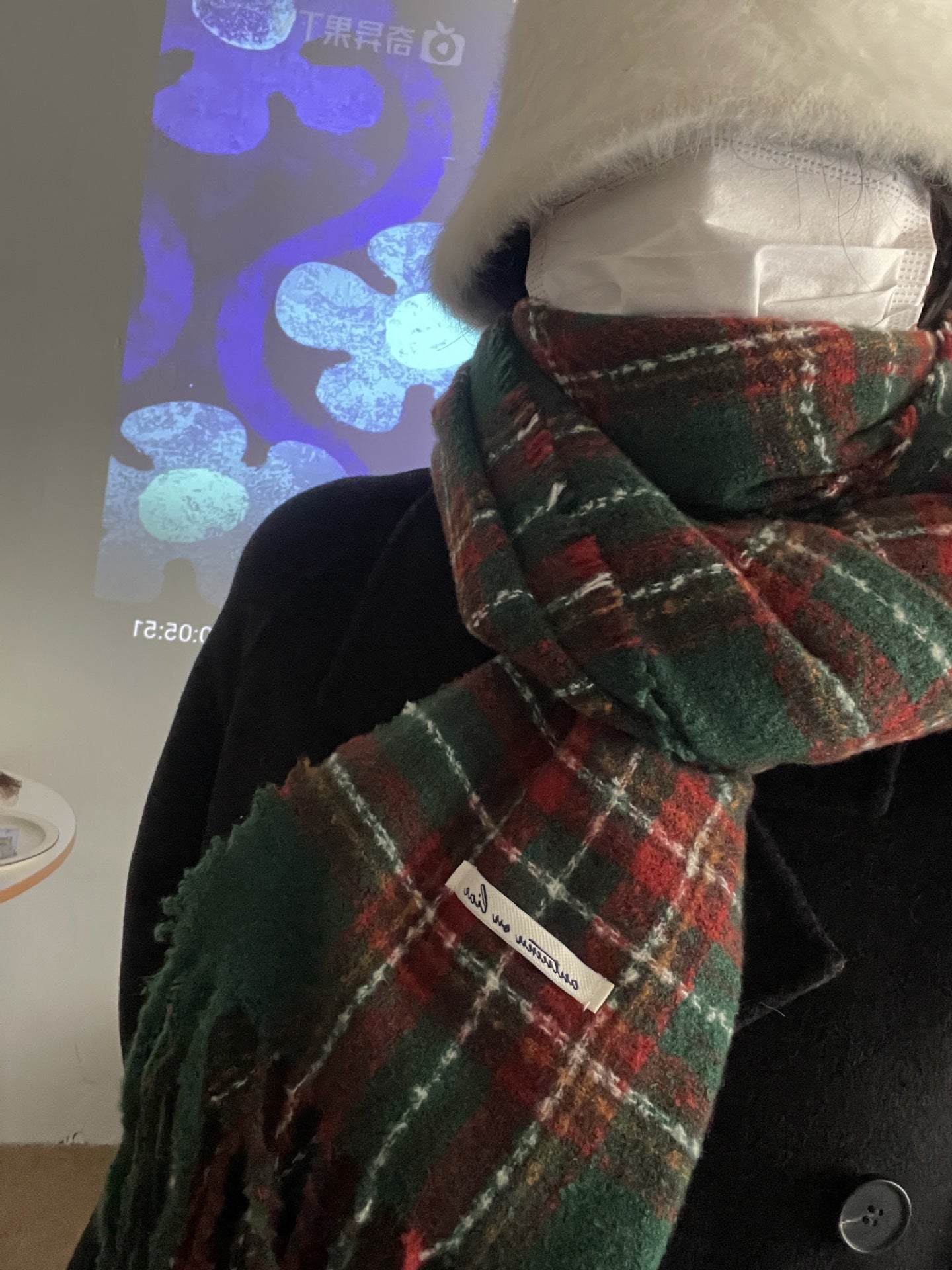 Happy Christmas Plaid Scarf Women's Winter High-end Cashmere Warm Neck Couple's JK Shawl