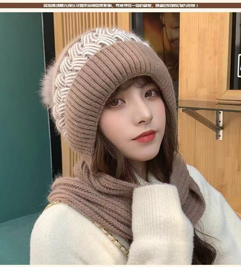 Hat Women's Autumn and Winter Velvet Scarf Ear Protection Warm Hat Outdoor Riding Hat Neck Protection Winter Hat Knitted Hat Wool Hat