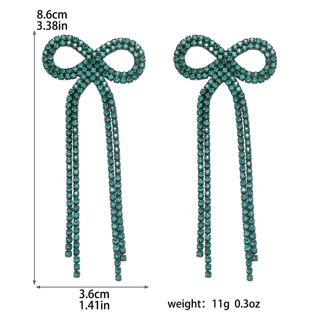Shein Explosive Bow Long Tassel Earrings Women's Personality Super Flash Rhinestone Bride Wedding All-match Ear Jewelry