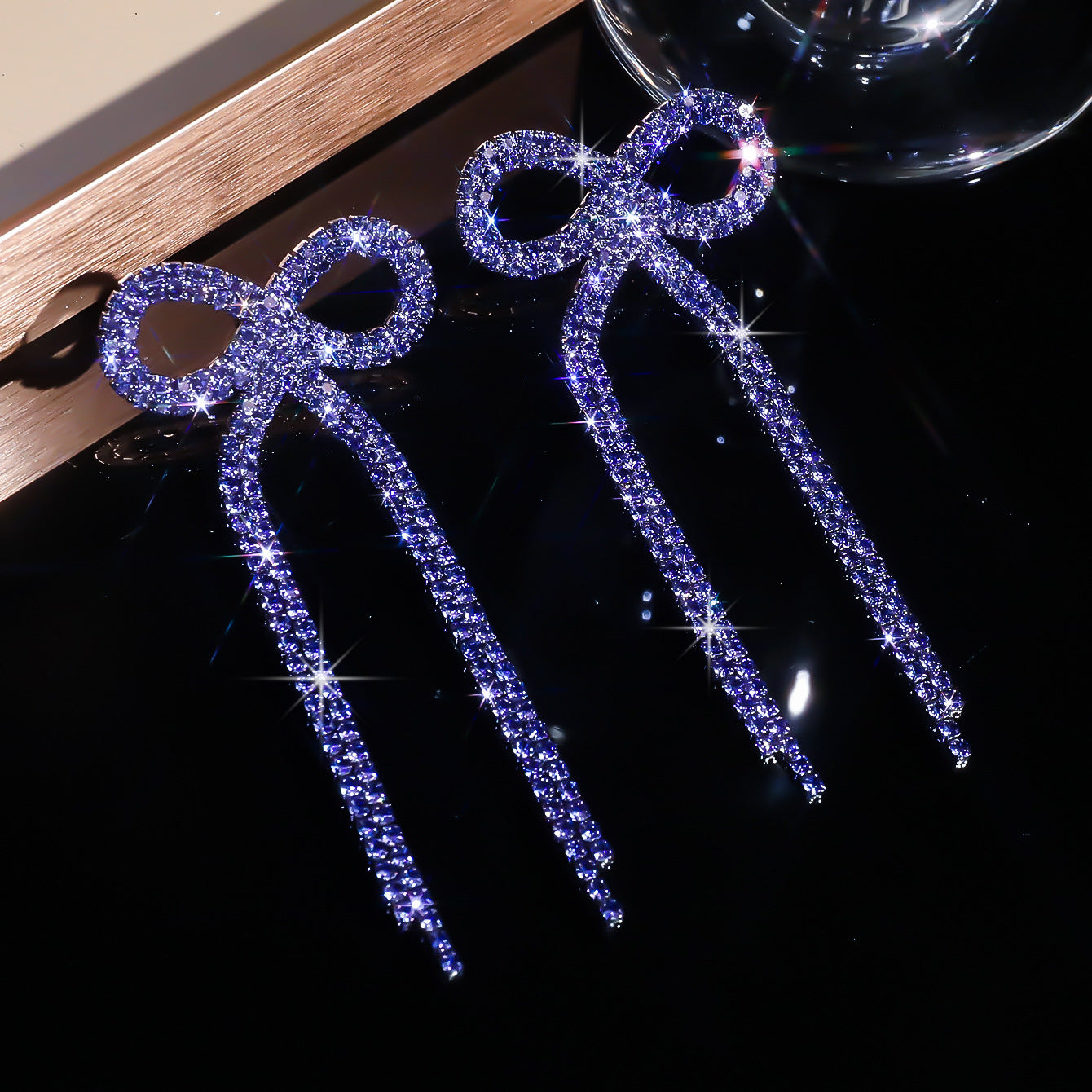 Explosive Bow Long Tassel Earrings Women's Personality Rhinestone