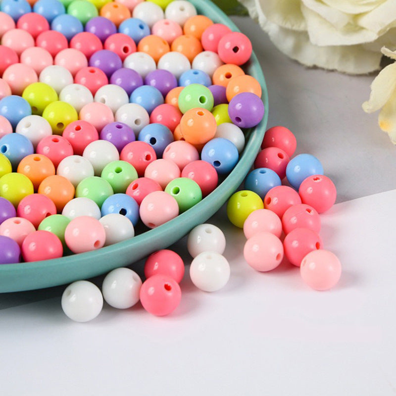 Solid color acrylic round beads handmade beaded diy accessories material Yiwu jewelry manufacturers wholesale candy color beads