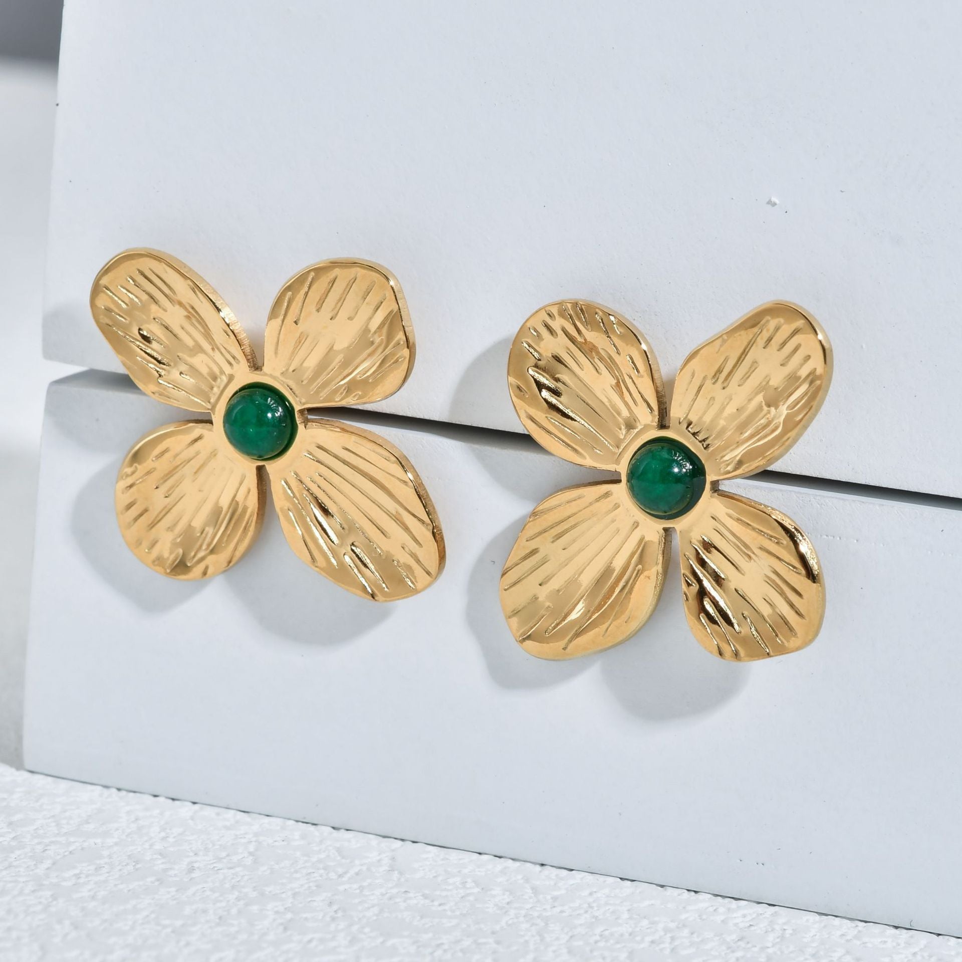 European and American retro style niche exquisite high-grade stainless steel earrings bud design petal does not fade earrings women